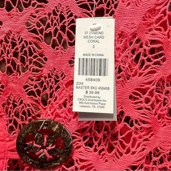 NWT Le Moda Coral Summer Mesh Wooden Button Closire Top, Small - Picture 5 of 6